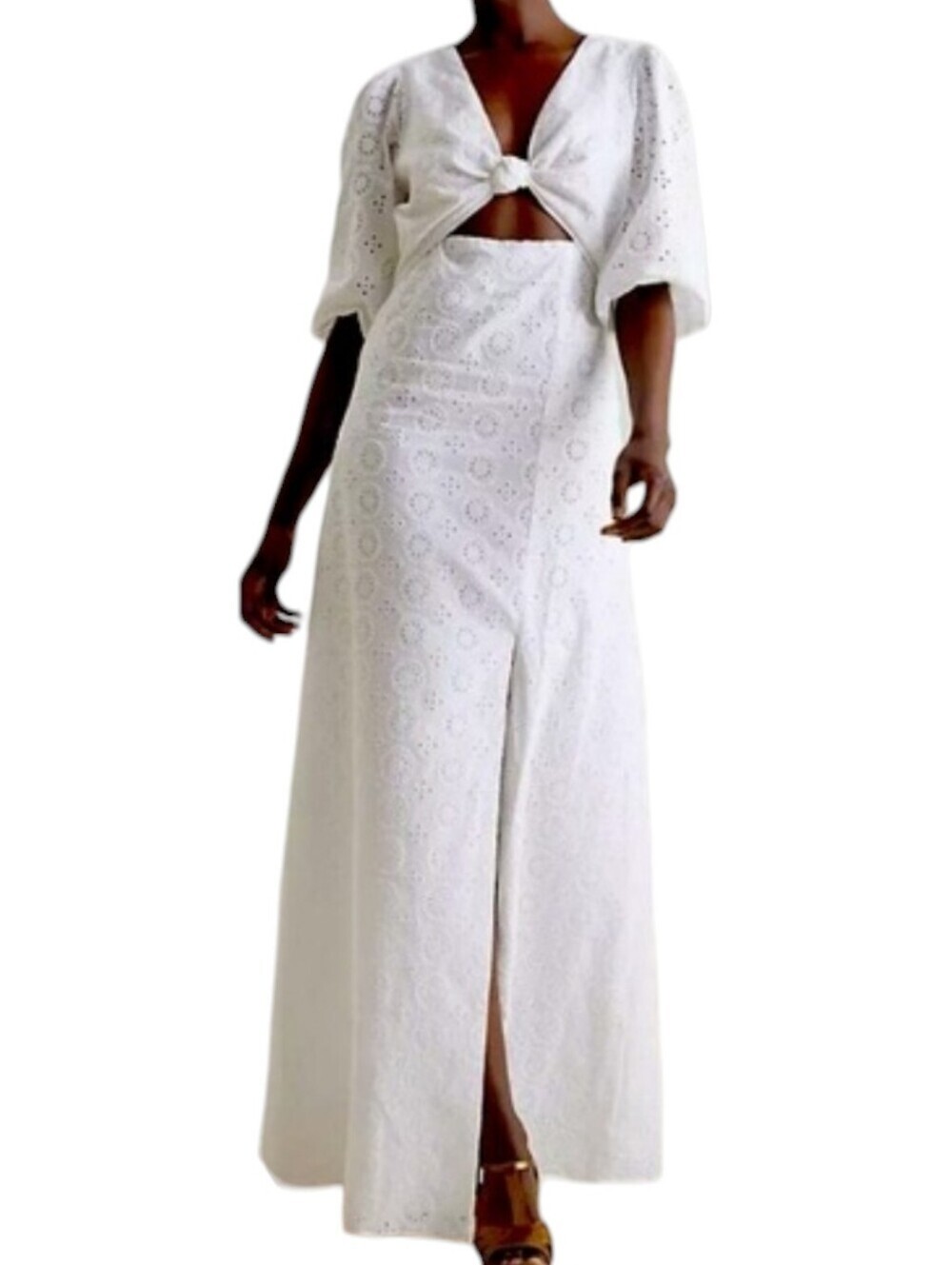 NWT Hutch Anthropologie Cutout Eyelet Maxi Dress White Front Slit Size 10